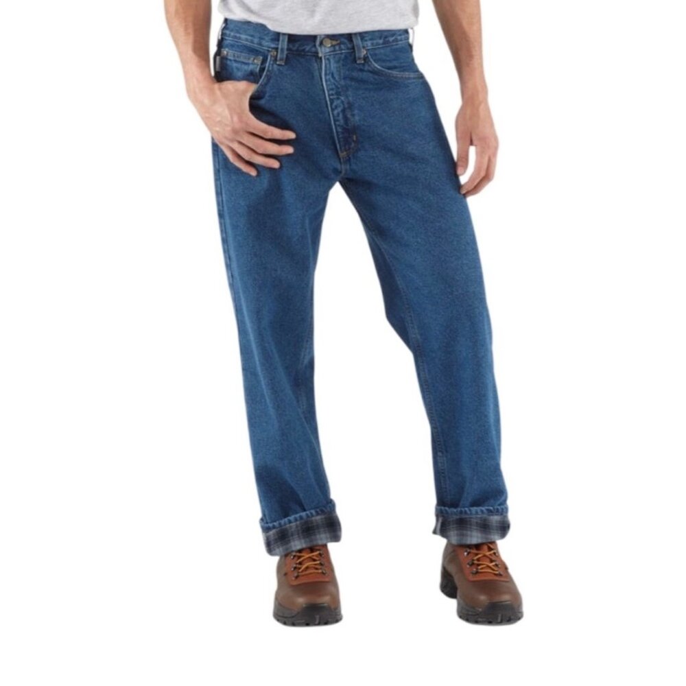 Carhartt NWT Mens Blue Denim Relaxed Fit Flannel Lined Jeans Size 50x30